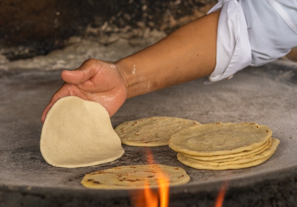 Close up of tortillas in comal