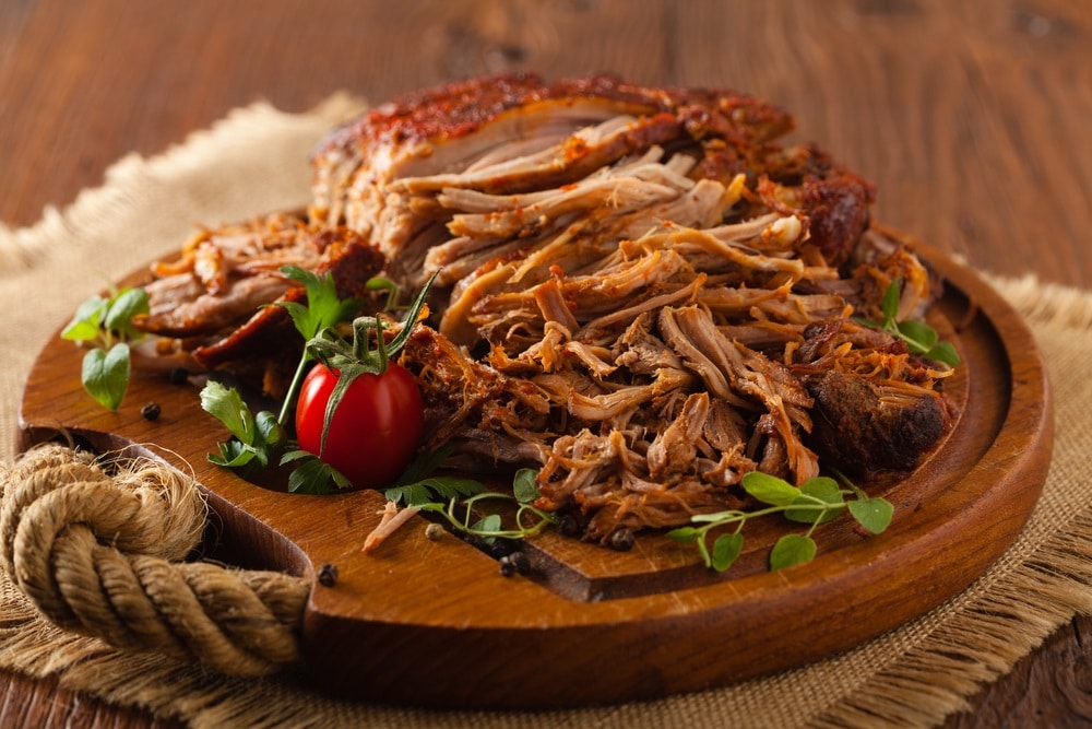 Pulled pork on a wooden board