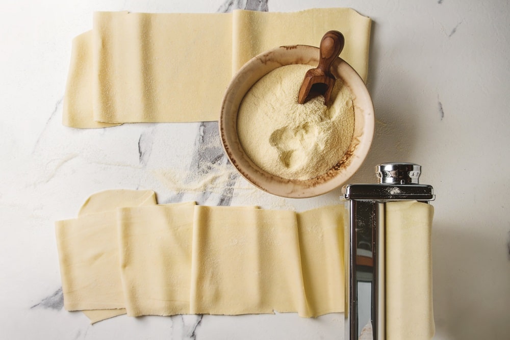 Rolled dough for pasta lasagna with semolina flour