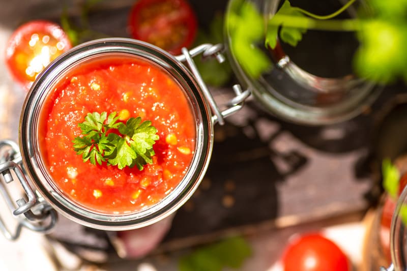 tomato salsa glass jar homemade spicy sauce