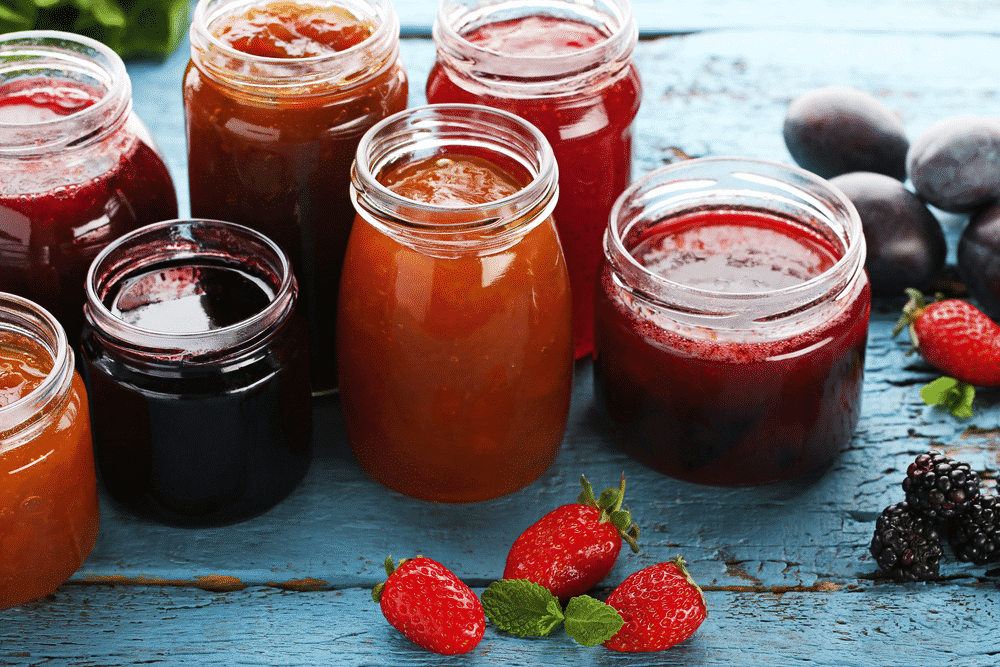 Fruit jams variety jars