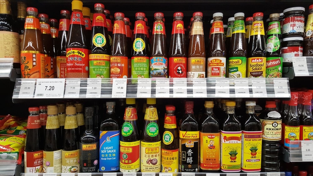 Various brands of asian cooking sauces