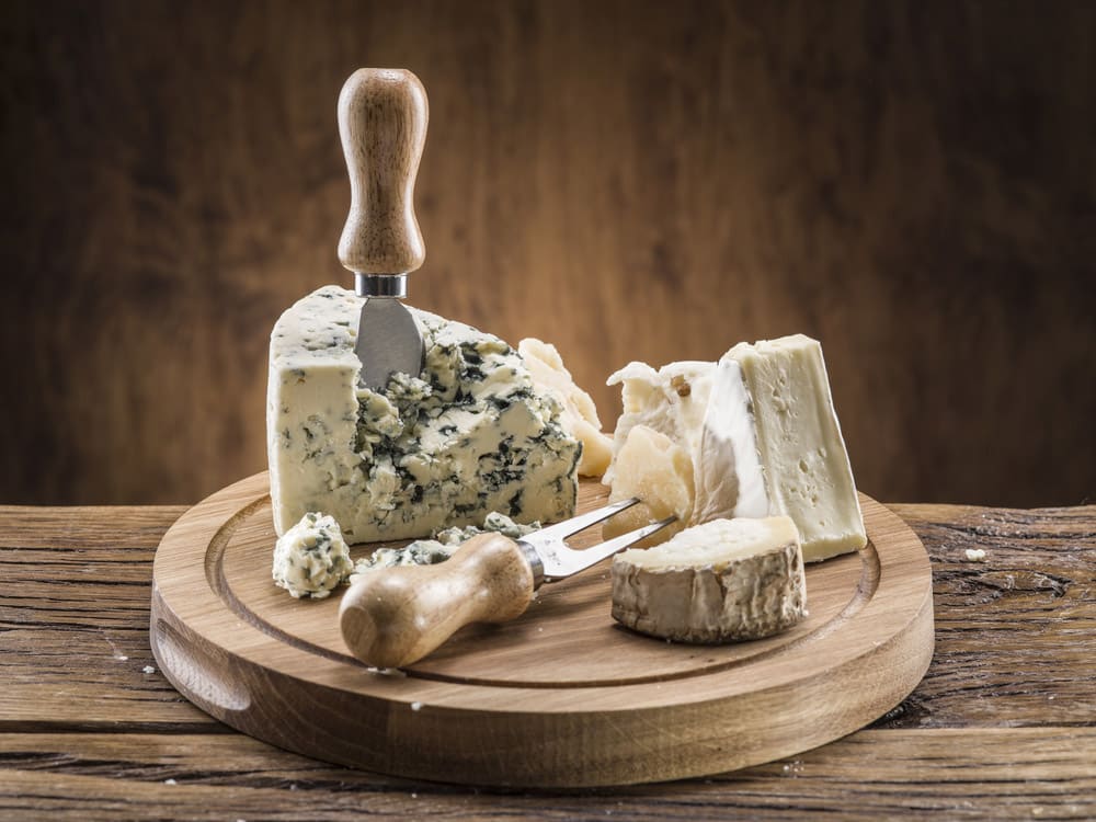 Danish blue cheese on a wooden board