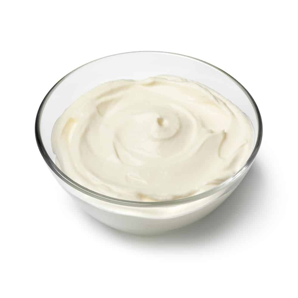 Fresh plain creme fraiche in a bowl 