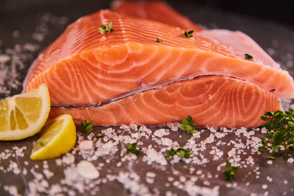 sockeye salmon with lemon and salt