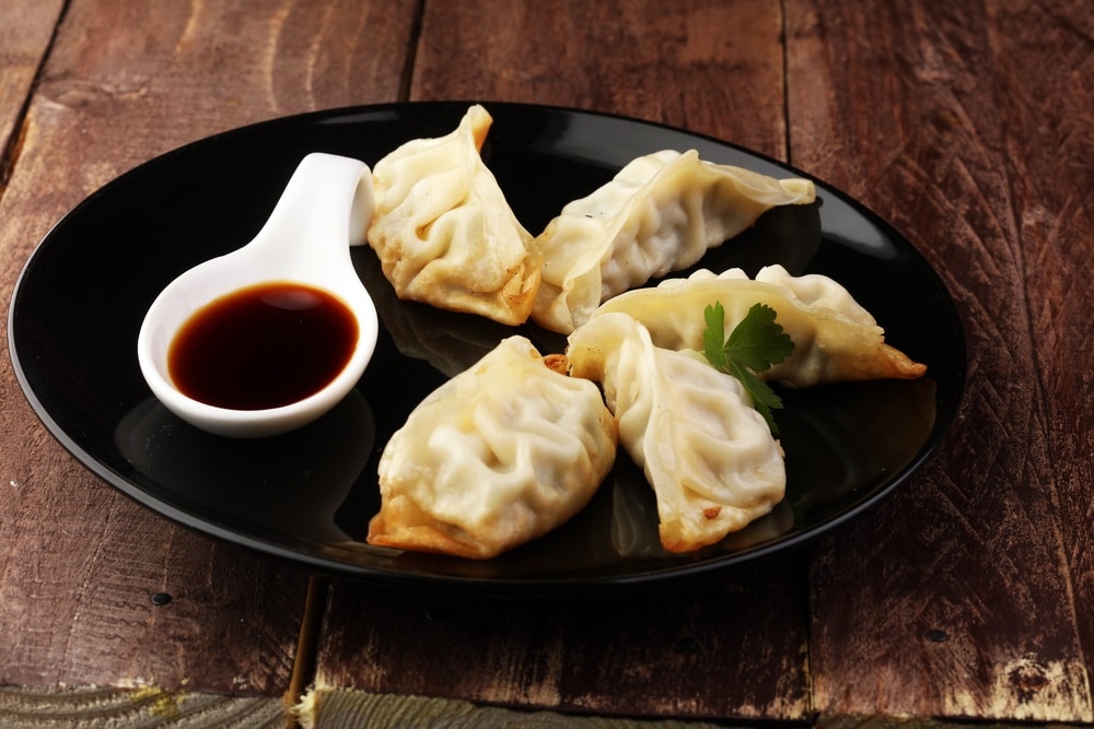 Japanese gyoza dumplings with black vinegar