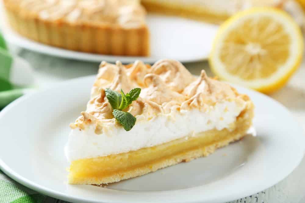 Lemon meringue pie on plate