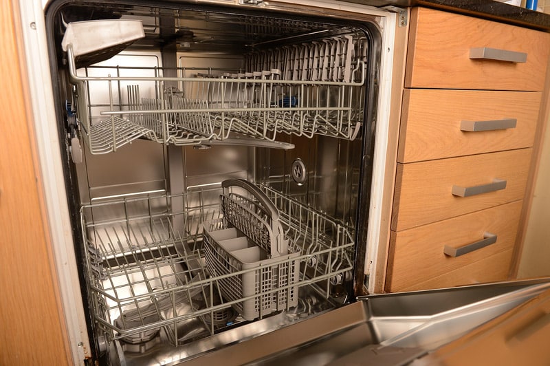 stainless steel built dishwasher open door