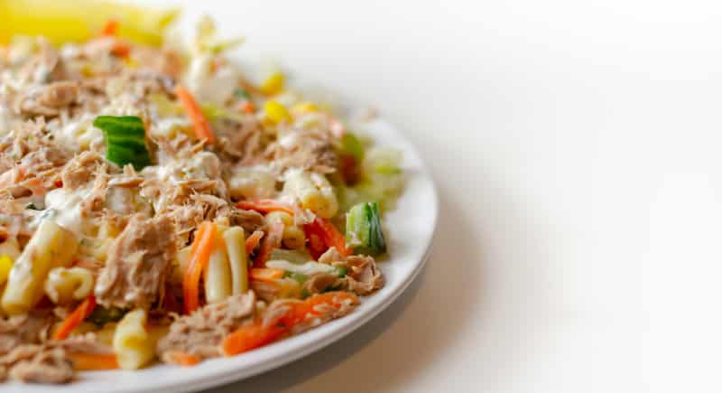 Cavatelli pasta with tuna and iceberg lettuce