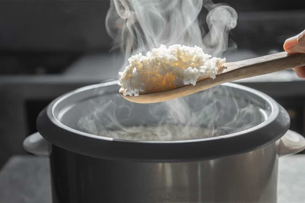 A scoop of cooked rice