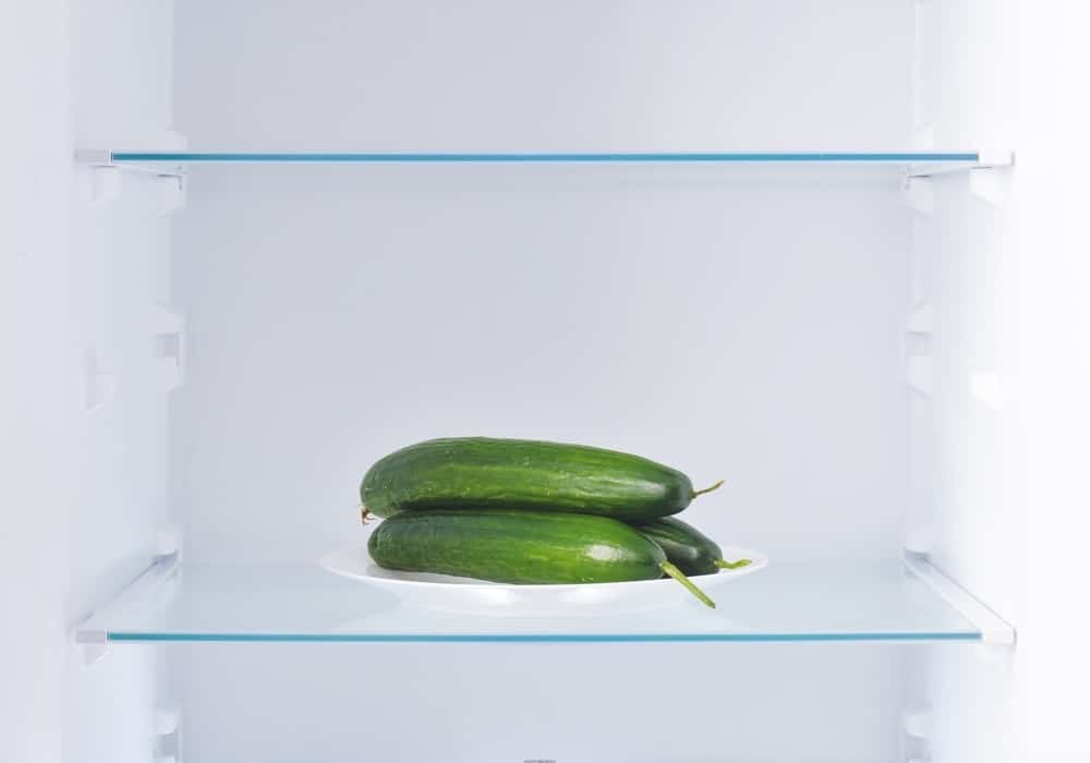 Fresh cucumbers in empty fridge