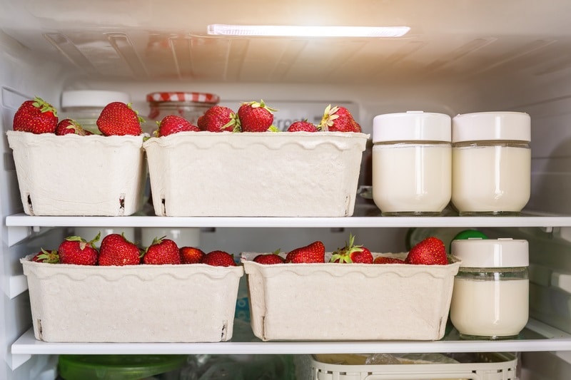 Refrigerator strawberries yogurt