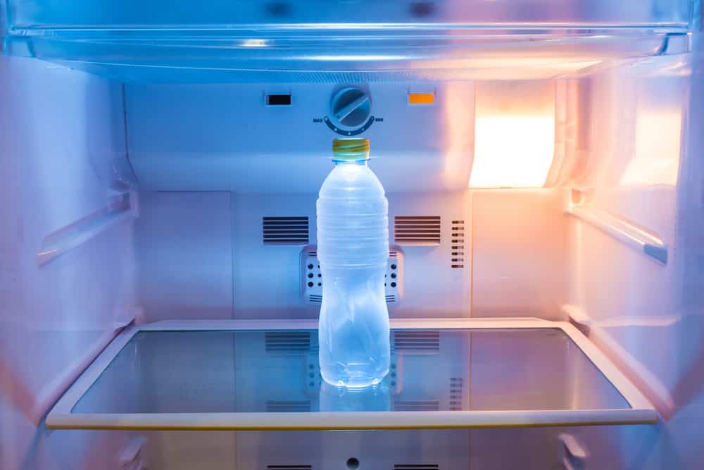 A water bottle in a fridge