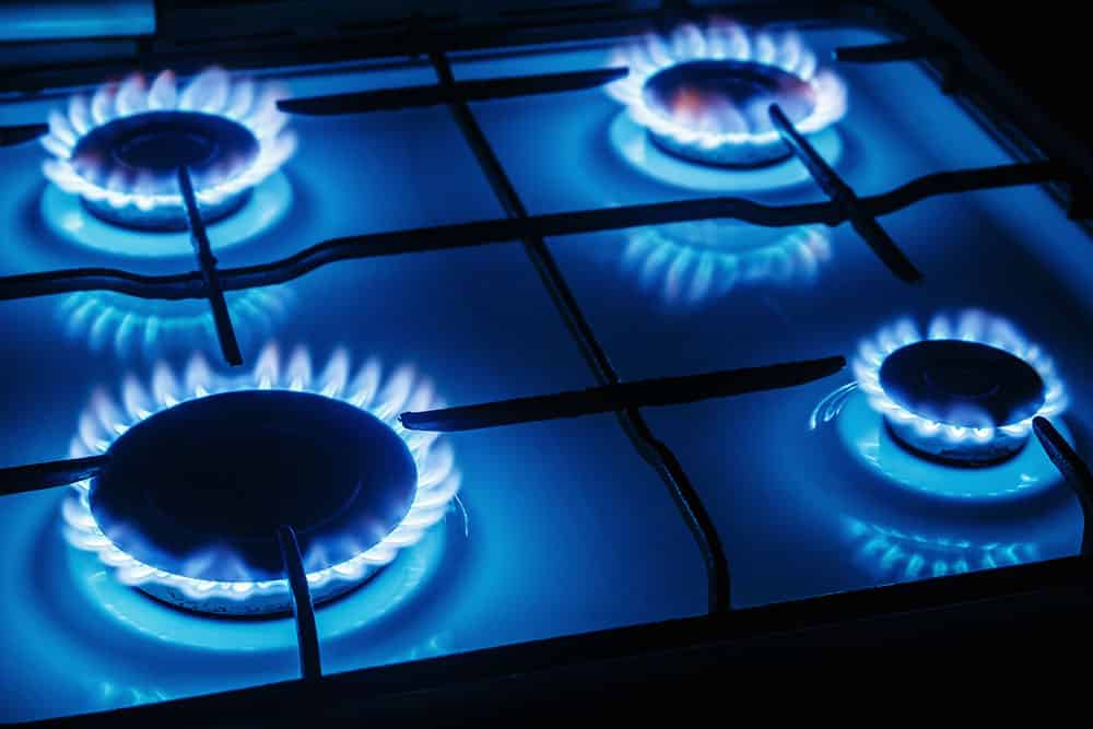 Blue flames of gas burning