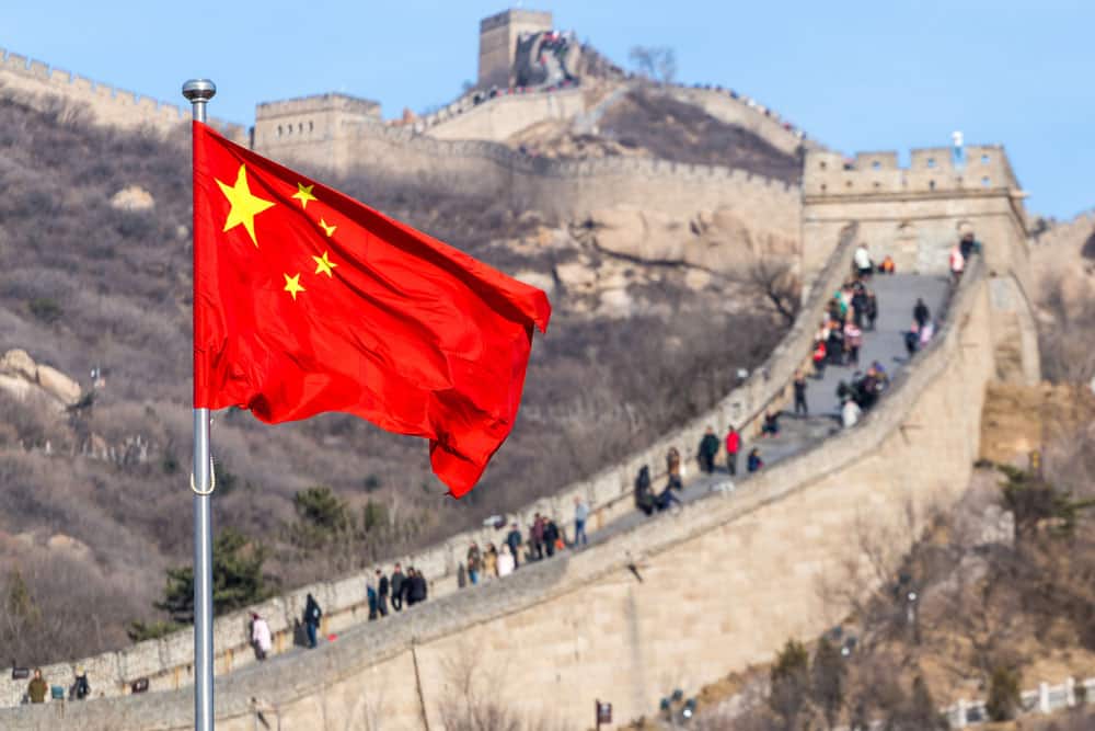 China flag and great wall