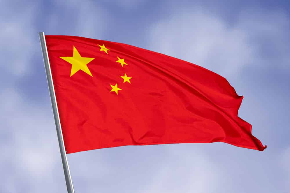 China flag isolated on sky background