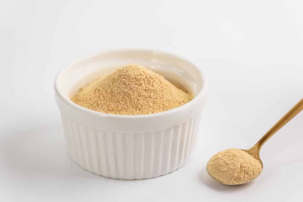 Lecithin powder in a bowl with a spoon