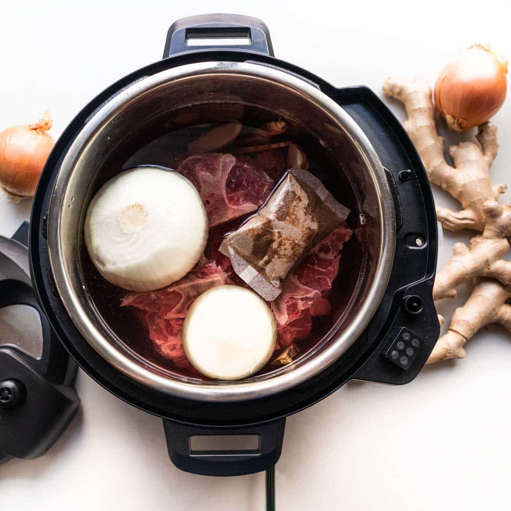 Instant pot pressure cooker with meat