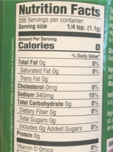 Tony Chachere Nutrition Facts