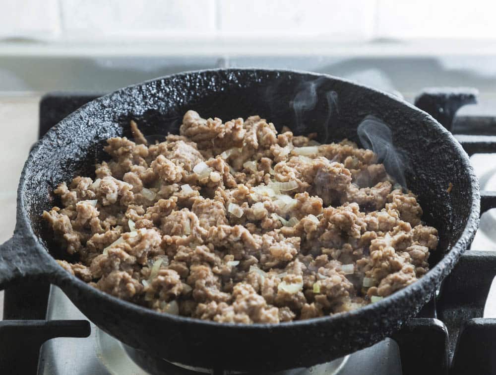 ground beef roasted on a frying pan