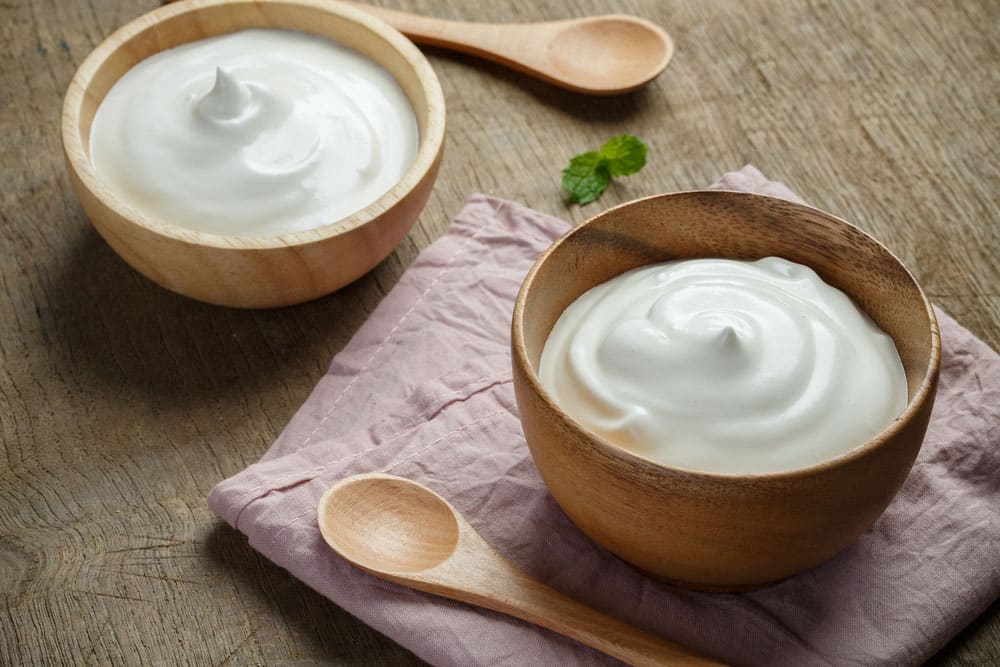 homemade yogurt-sour cream wooden bowl