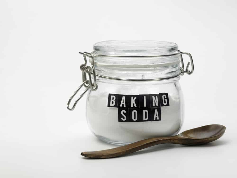 jar of baking soda on the white background