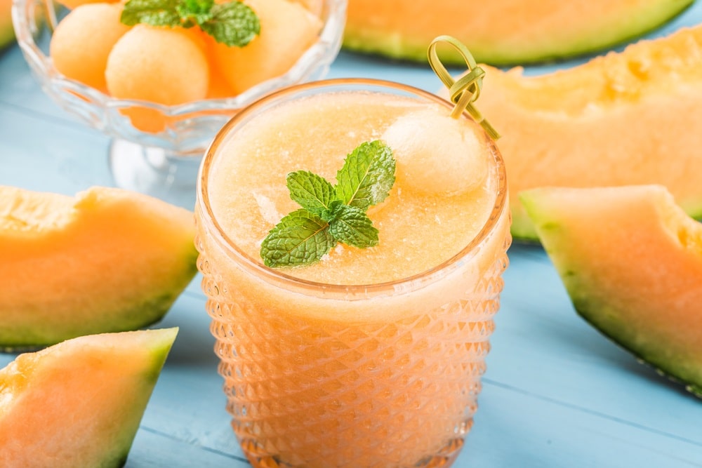juice of melon with mint in a glass jar