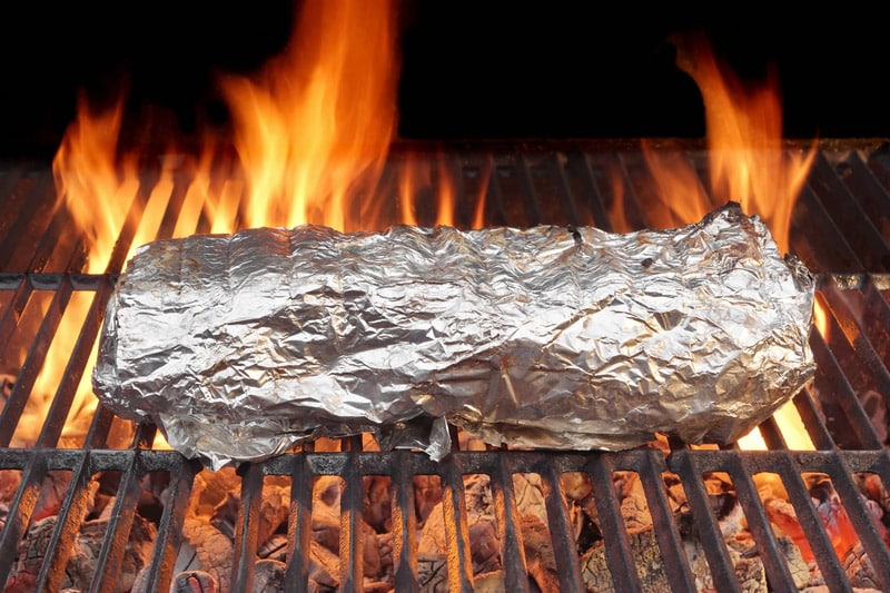 meat grilled foil grill flaming bbq