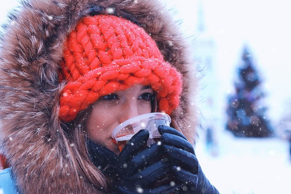 portrait of a girl in the winter drink