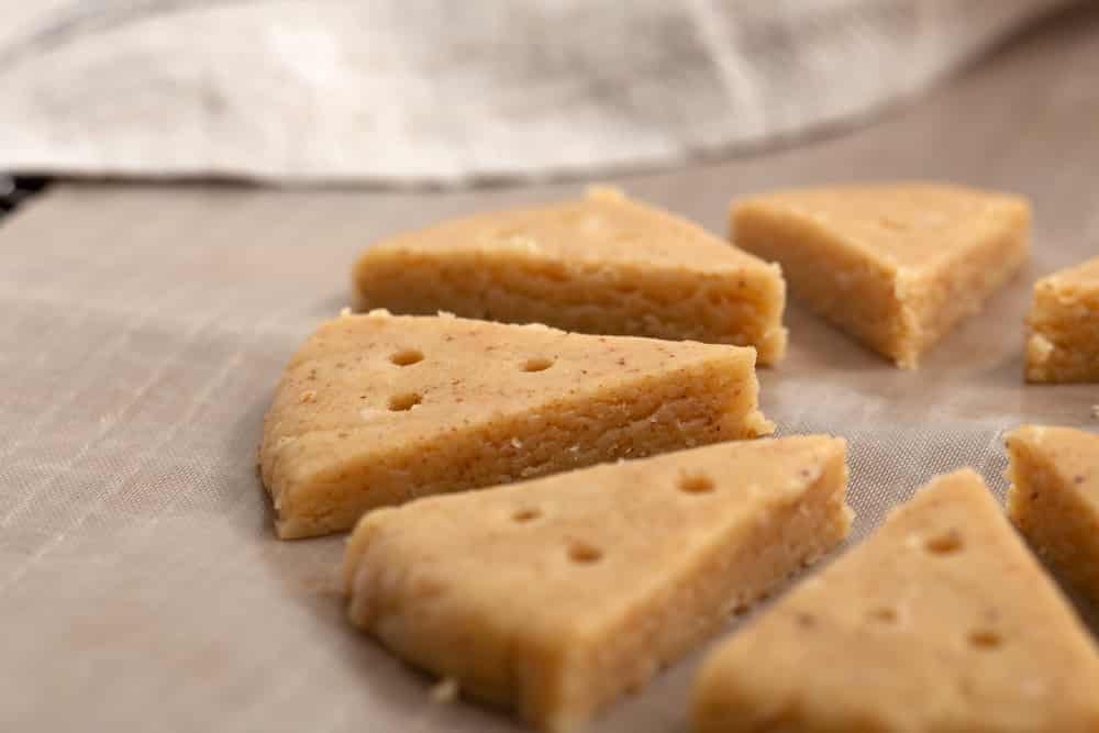 Shortbread cookie dough on baking sheet