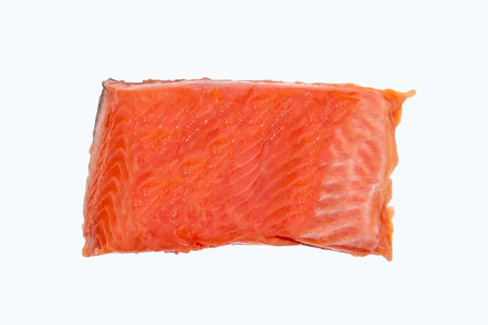 Top view of a single piece of salmon fillet 