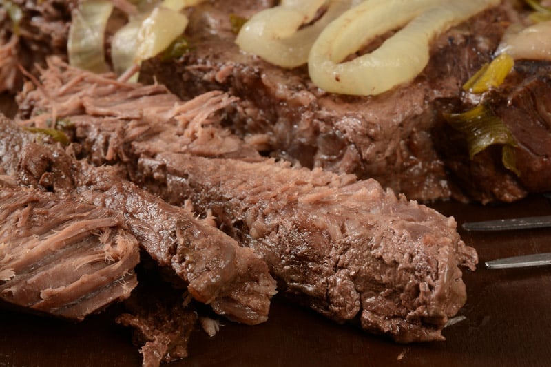 sliced pot roast close up slice onions