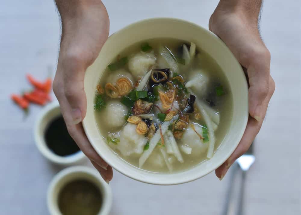 Tekwan is a fish soup typical of Palembang, Indonesia
