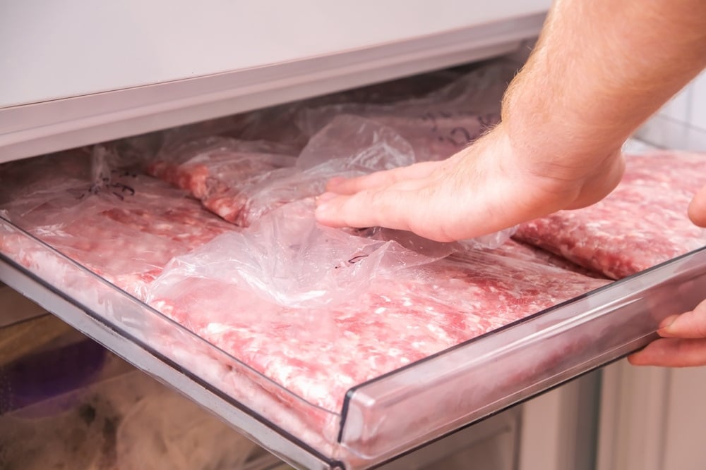 minced pork and beef in the freezer in serving bags for long storage