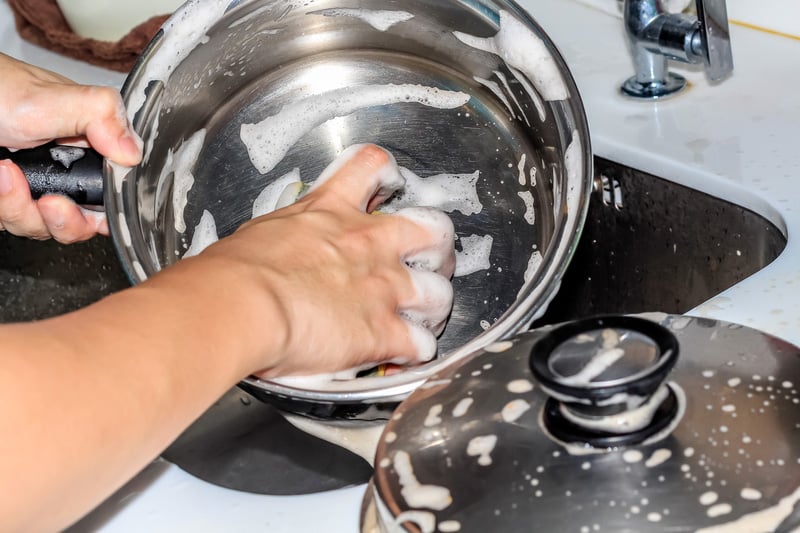 washing frying pan pot sink
