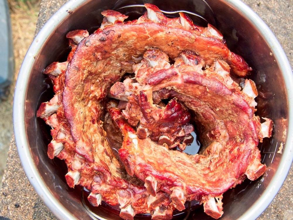 Pork ribs in a pressure cooker