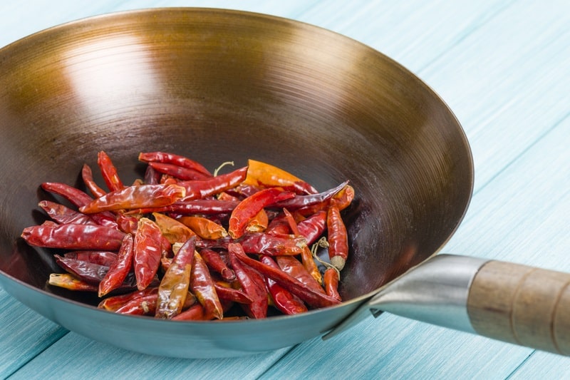 Red Dried Chillies in wok