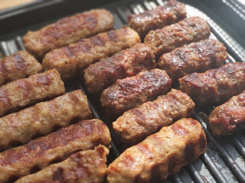 Meat pieces on electric grill