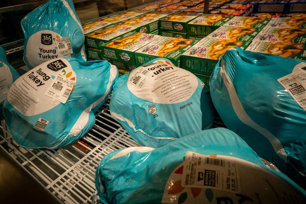 turkeys for sale in a supermarket in New York