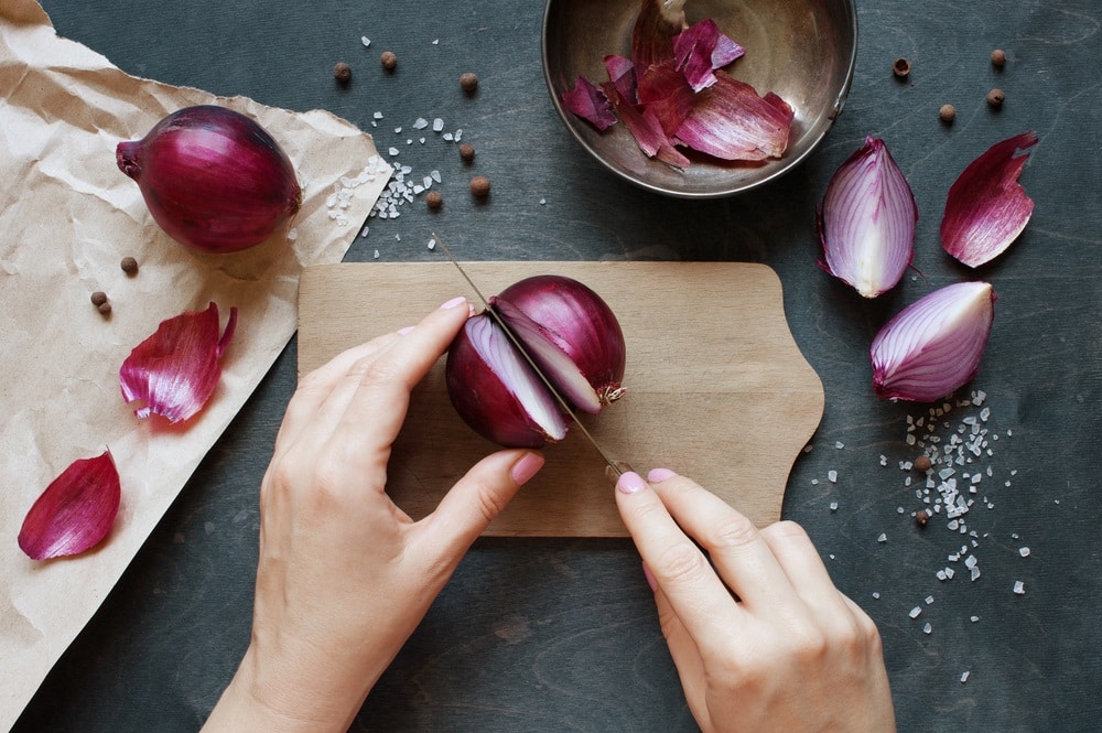 chopping red onions