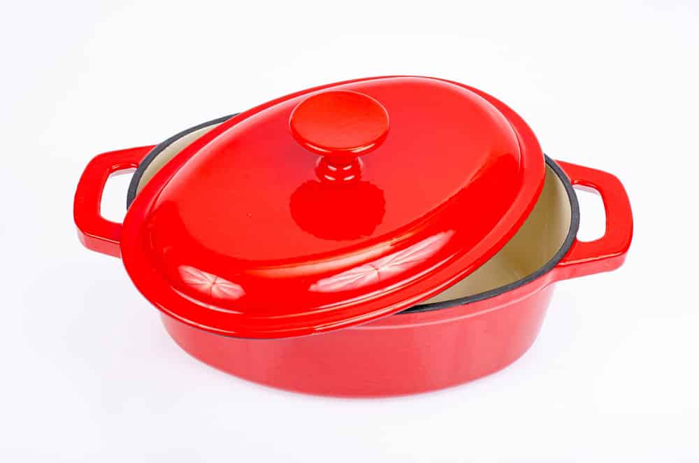 Red ceramic cast iron casserole dish