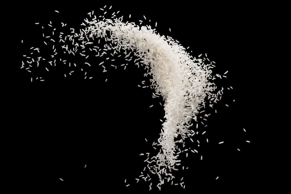 white rice splash or explode flying in the air