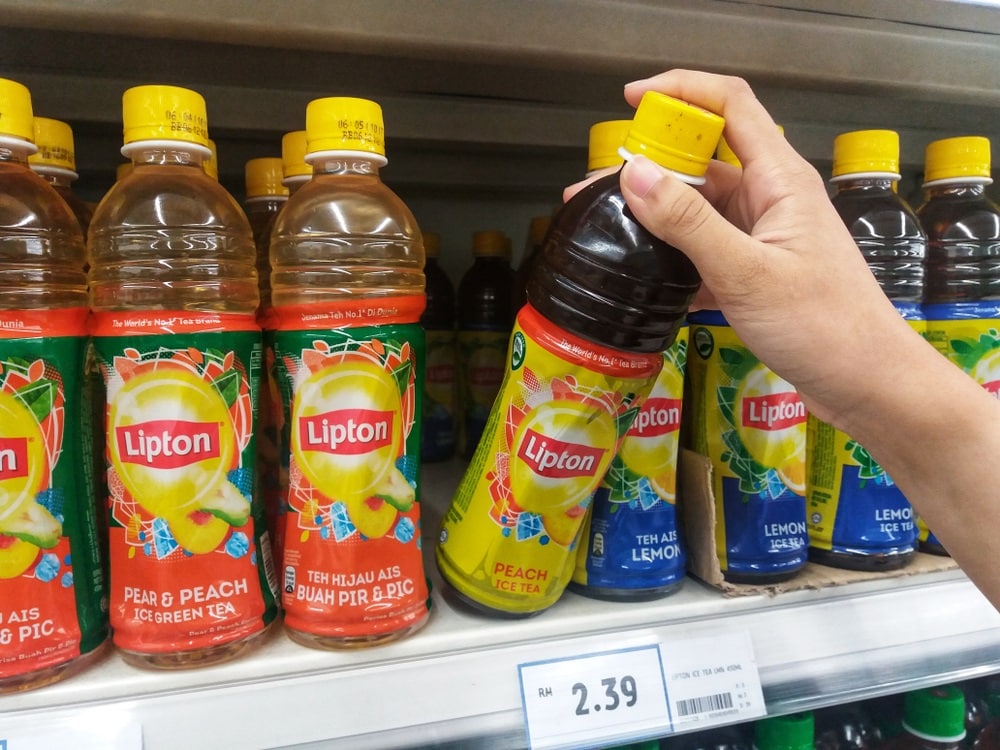 LIPTON peach ice tea shelves in supermarket
