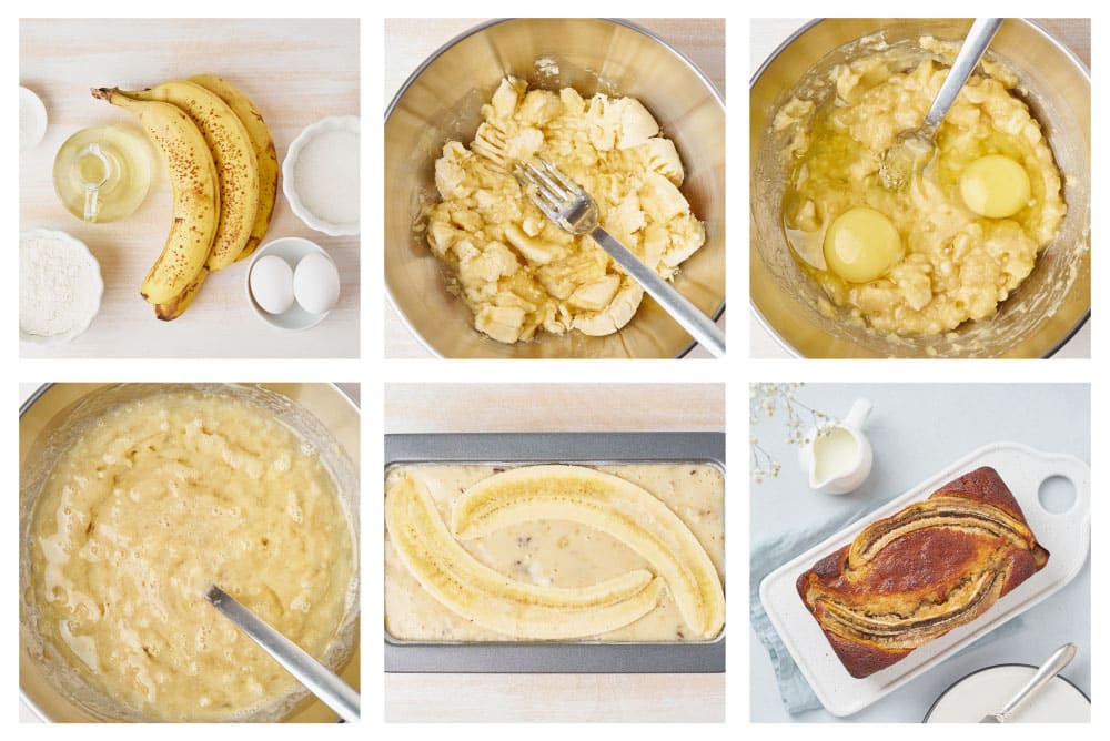 Banana bread collage step by step recipe