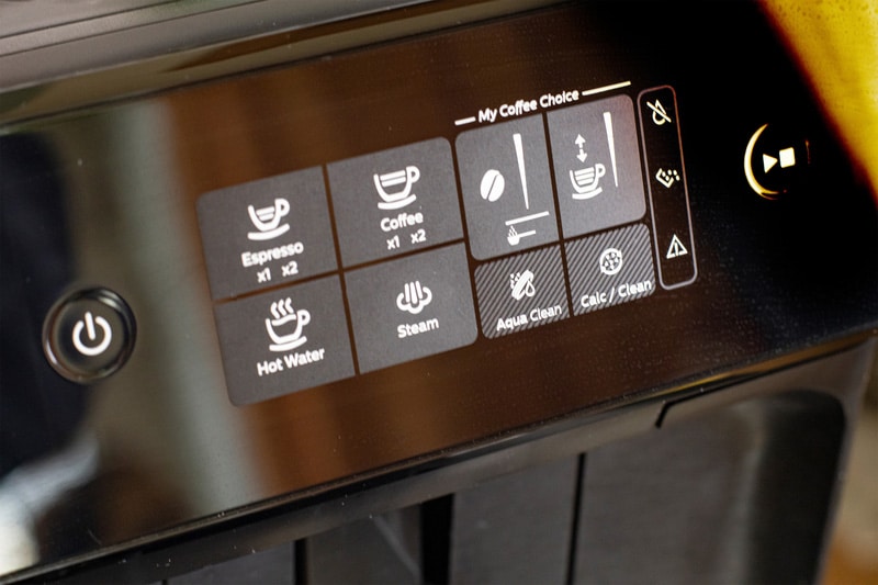 Close-up coffee machine control panel