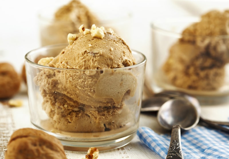 Maple walnut ice cream in glass cup