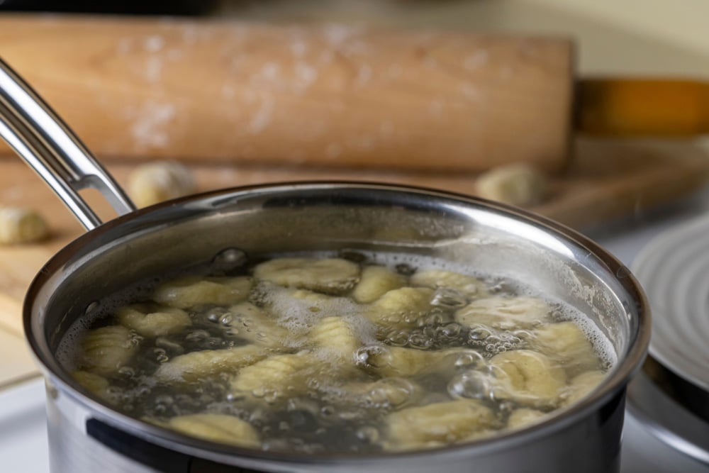 Potato gnocchi boiling in water