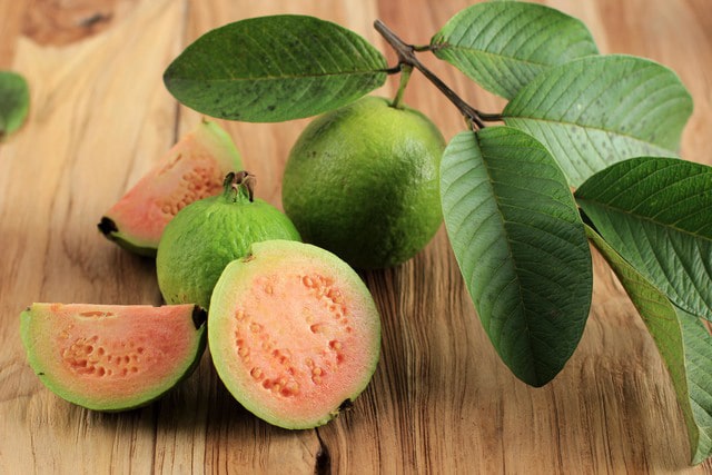 Closeup of a Pink Red Guava Cut in Half