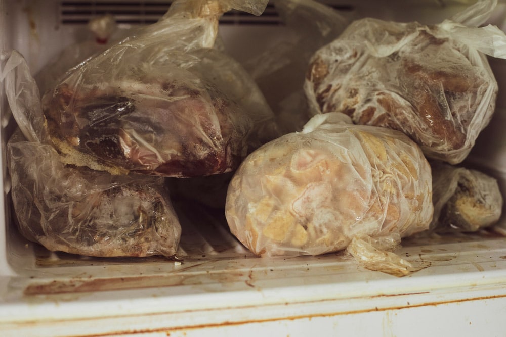 Fridge freezer filled with rotten meat