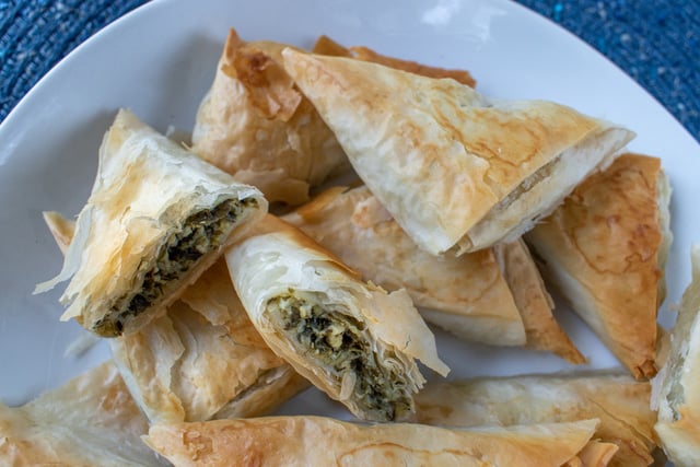 Greek spinach puff pastry pie triangles